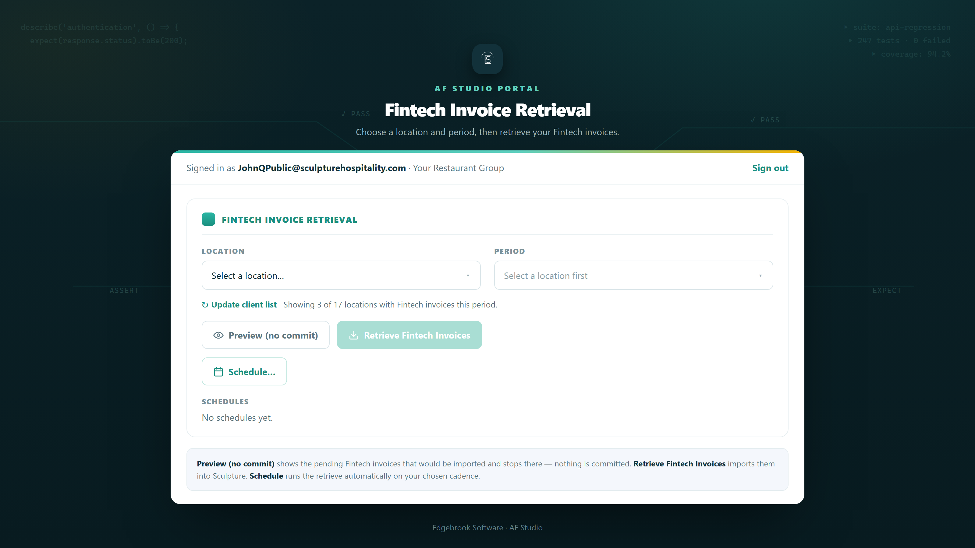 Fintech Invoice Retrieval screen