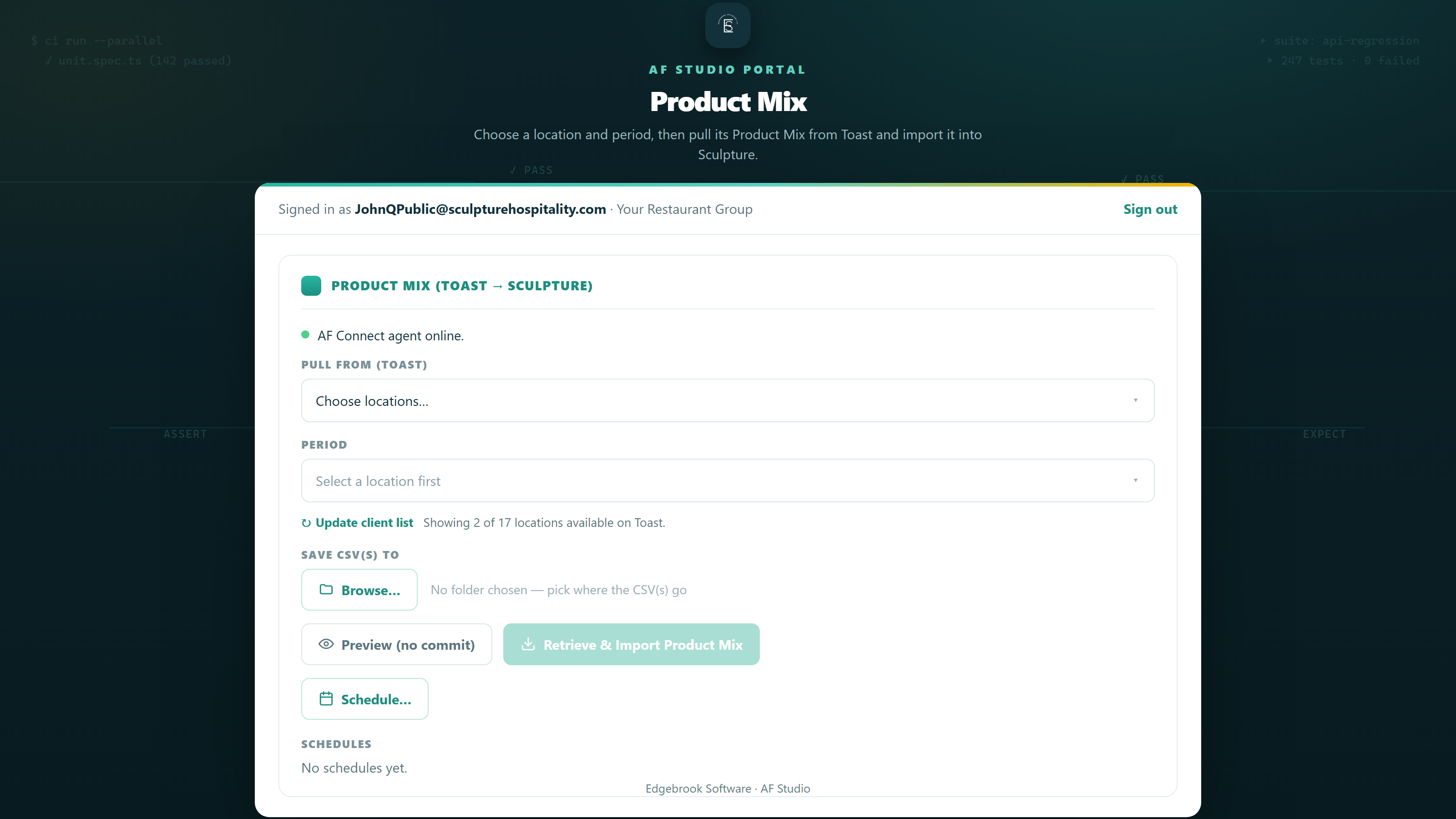 Product Mix screen